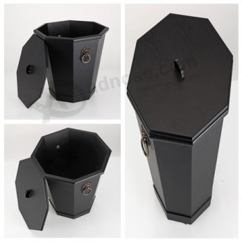 Unicolor Black Big Wood Dustbin for Hotals for custom with your logo