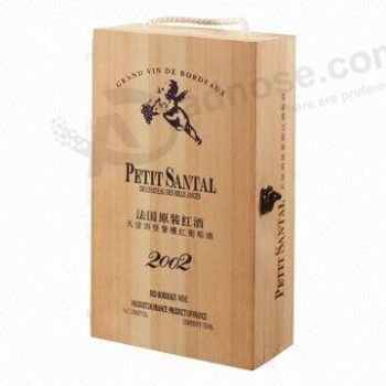 Unfinished Wine Gift Box with Rope Handle for custom with your logo