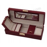 Medium Red Leather Travel Jewelry Case for custom with your logo
