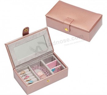Boîte de collection d'ornements en cuir perle rose avec miroir pour cuStom avec votre logo