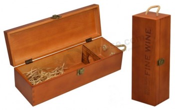 деревянный ящик с одним винным пакетом с логотипом с горячим тиснением (термометр-017) для вашего логотипа