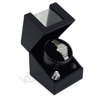 あなたのロゴとカスタムのための黒い高光沢の塗装自動木製時計ワインダー