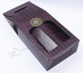 Purple Embossing Paper Box for Two Bottle Wines for custom with your logo