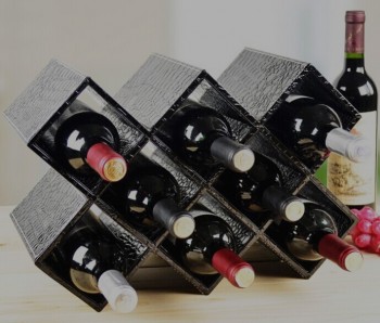 AangeVaderSte hooGte-Einde Praktisch zwart lederen wijnrek