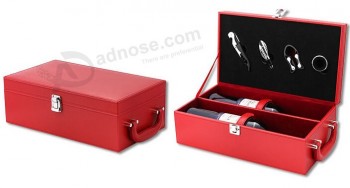Custom high-end Red Leather Wine Gift Box with Handle