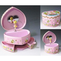 Pink Heart-Shaped Music Box with Mirror and Drawers for custom with your logo