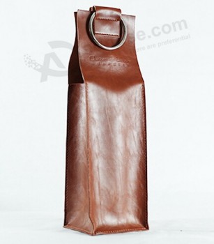 Custom high-end Brown Glossy Leather Wine Packaging Bag