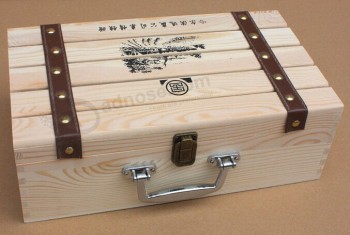 Custom high-end Plain Unpainted Wooden Wine Carrying Case (WB-007)