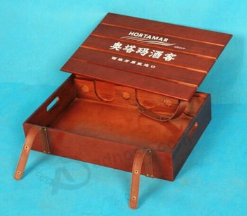 Alto personalizzato-Fine scatola di vino classica in legno con cinghie di cuoio