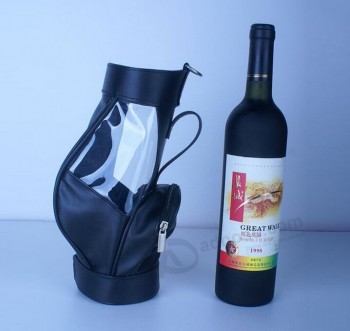 изготовленный под заказ высокий-конец мягкой черной кожаной винной сумки с прозрачным окном