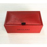 Custom high-end Brown Red Leather Cufflink Box with Black Logo