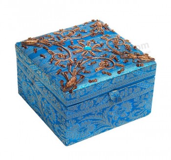 Alto personalizzato-Fine scatola di gioielli in tessuto fatti a mano con finiture in oro
