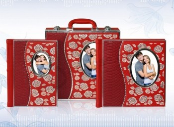 Alta personalizDe Anúncios.o-Final álbum de fotos de amante de couro vermelho com maleta (Pa-012)