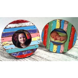 Wholesale custom high-end Round Hand Colorful Painted Wood Photo Frames with your logo
