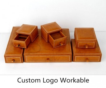 Caja de joyería de cuero marrón de encargo del logotipo de encargo al por mayor al por mayor