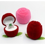 Wholesale custom Rose Shape Plastic Colorful Flocked Ring Boxes