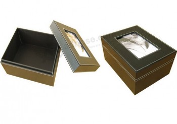 Haut de gamme personnalisé-Fin boîte de rangement en cuir albums avec fenêtre photo
