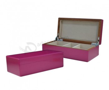  Boîte de rangement de bijou en bois mat personnalisé en gros violet peinture