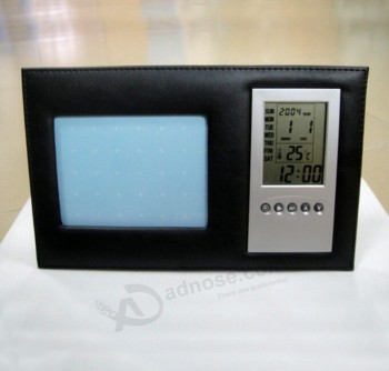 卸売カスタム高-終わりの革のデスクの写真フレーム時計