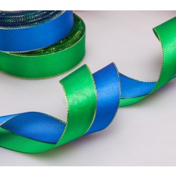 批发定制便宜 2.5厘米宽的镀金-边缘礼品包装丝带
