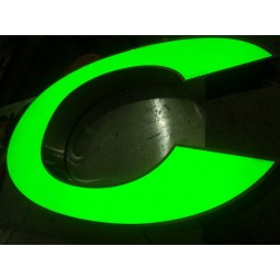 야외 외관 전면 얼굴Lit 조명 3 차원 플라스틱 Acryic 녹색 led 조명 된 기호 채널 문자