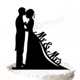 Commercio all'ingrosso di alta personaLizzato-Fine sposa e sposo silhouette torta nuziale topper mr & mrs cake topper