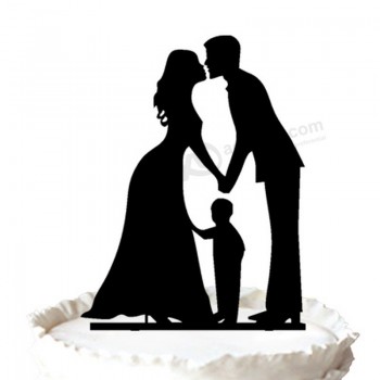 Commercio all'ingrosso di alta personaLizzato-Fine silhouette sposo e sposa con ragazzino - cake cake topper