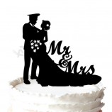 도매 주문 최고-끝 재미 있은 신부와 경찰 신랑 실루엣 웨딩 케이크 toppers-mr & mrs