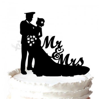 Haut de gamme personnaLisé-Fin mariée drôle et poLice groom silhouette gâteau de mariage toppers -mr & mrs