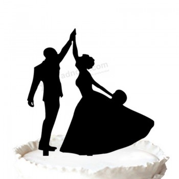 Commercio all'ingrosso di alta personaLizzato-Fine torta nuziale topper sposa e sposo ballando silhouette cake topper
