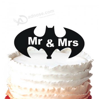 оптовая изготовленная на заказ высокая-конец символа летучей мыши и mr & mrs silhouettewedding торт topper