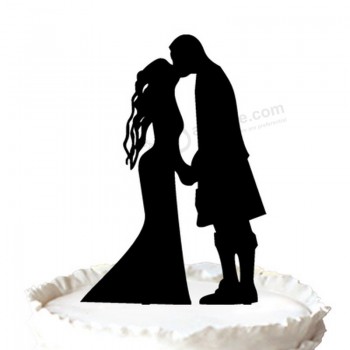 Großhandel benutzerdefinierte hoch-Ende erSter Kuss HochzeitStorte Topper-Scottish Hochzeit Silhouette Kuchen Topper