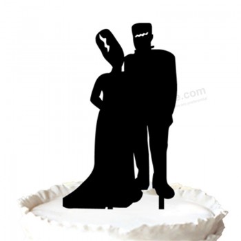 Commercio all'ingrosso di alta personaLizzato-Fine frankenStein coppia silhouette topper torta nuziale - halloween topper torta nuziale