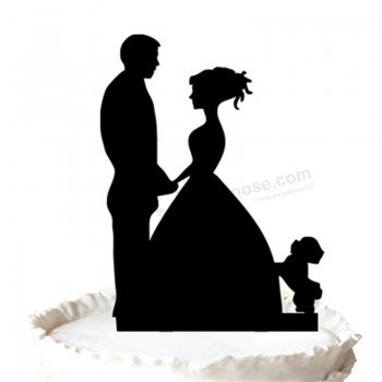 Commercio all'ingrosso di alta personaLizzato-Fine della sposa e dello sposo con il cappello a ciLindro della torta nuziale della siluetta del cane del maltese