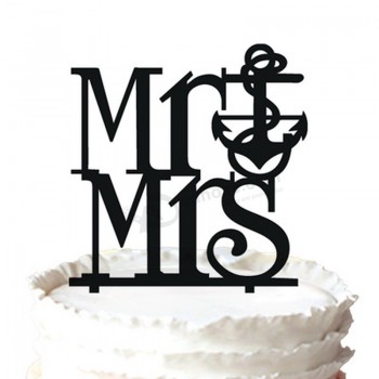 Haut de gamme personnaLisé-Fin mr & mrs ancre gâteau de mariage topper