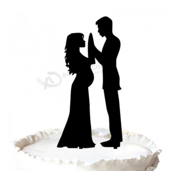 卸売カスタム高-私たちの素晴らしいシルエットを妊娠中の花嫁＆結婚式のケーキトッパーを終了します