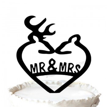 卸売カスタム高-終わりの鹿のウェディングケーキトッパー、刻まれたmr＆mrsのケーキトッパー