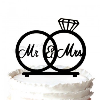 оптовая изготовленная на заказ высокая-End mr & mrs силуэт обручальные кольца торт topper