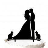  Groothandel op maat hoog-Einde bruidStaart topper bruidegom en bruid en schattige twee katten