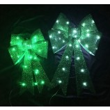 Wholesale custom high quality Green Big Glitter Christmas Decoration Bow with LED Lamp