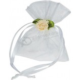 Pretty Wedding White Organza Bags with Handmade Flowers for with your logo