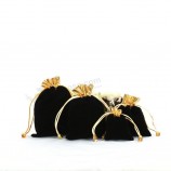Black Custom Velvet Pouches with Gold Trim (CVB-1062) for with your logo