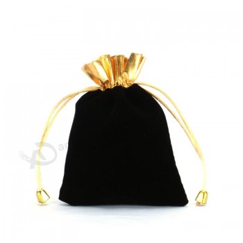 Wholesale custom high-end Velvet Drawstring Pouch with Gold Trim (CVB-1011)