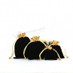 Wholesale custom high-end Black Custom Velvet Pouches with Gold Trim (CVB-1062)