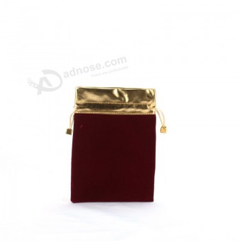 Wholesale custom high-end Drawstring Velvet Gift Pouch with Trim (CVB-1065)