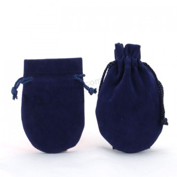 Commercio all'ingrosso di alta Personalizzato-Sacchetti di velluto di gioielli blu con chiusura a cordoncino (CVB-1105)