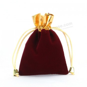 Wholesale custom high-end Burgundy Velvet Drawstring Packing Bags (CVB-1067)