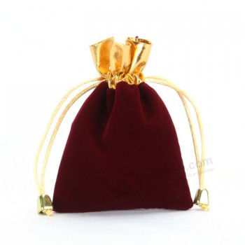 カスタム高品質のブルゴーニュベルベット巾着袋 (Cvb-1067)