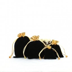 Wholesale custom high -end Black Custom Velvet Pouches with Gold Trim (CVB-1062)