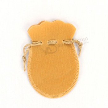 批发定制高 -结束黄色束带绒布袋为珠宝 (CVB-1081)
